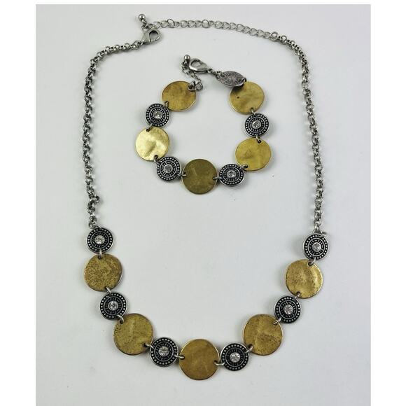 Unbranded Jewelry - 2 Tone Coin Disc Necklace Bracelet Rhinestone Boho Matte Brass Gold Silver disk